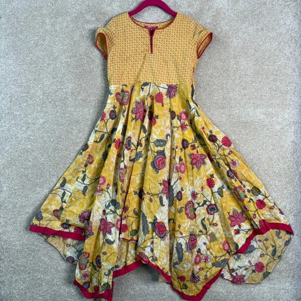 BIBA‎ GIRLS Dress Girls Size 6-7 Yellow Floral Short Sleeve